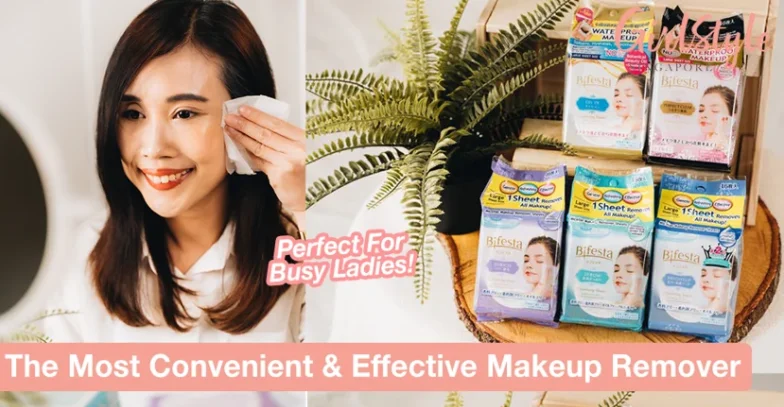 Girl using Bifesta makeup remover wipe